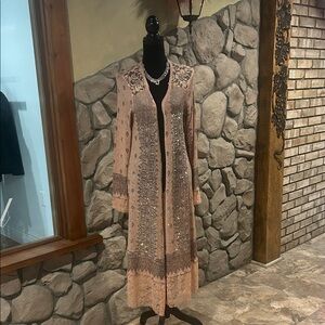NWT Elegant Peach Embellished Long Open Drape Cardigan S